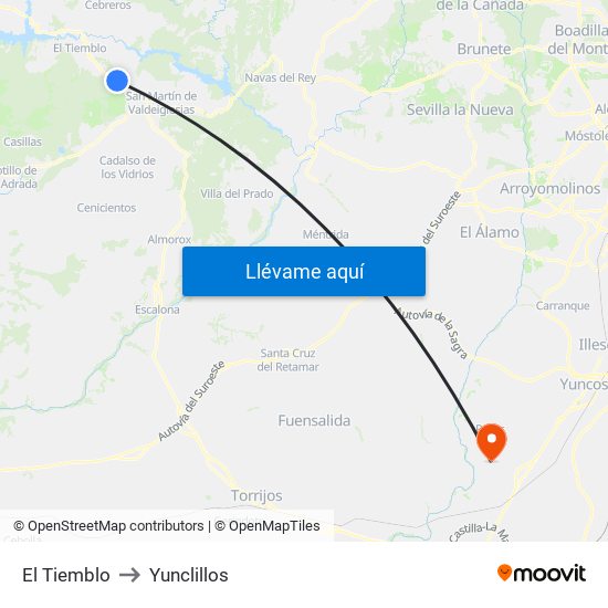 El Tiemblo to Yunclillos map