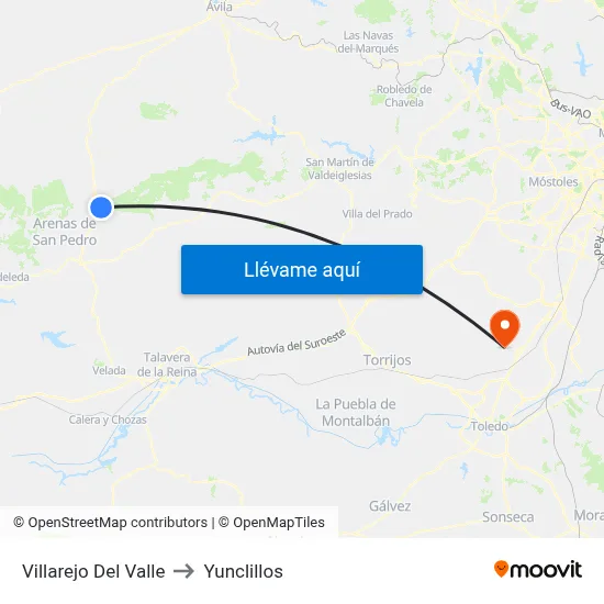 Villarejo Del Valle to Yunclillos map