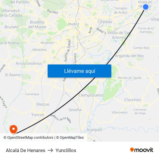Alcalá De Henares to Yunclillos map