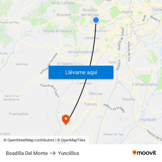 Boadilla Del Monte to Yunclillos map