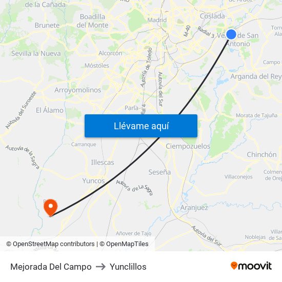 Mejorada Del Campo to Yunclillos map