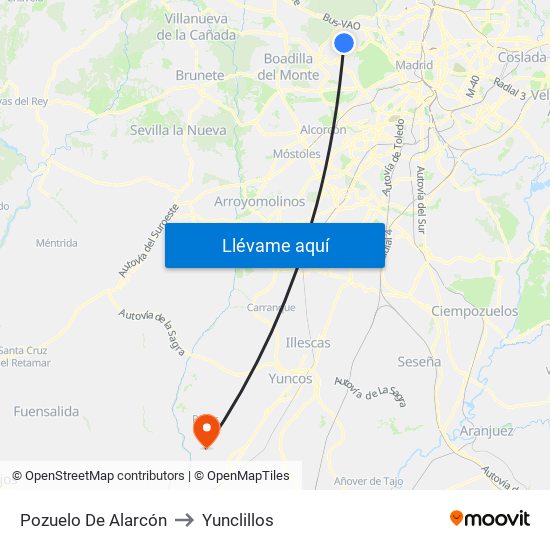Pozuelo De Alarcón to Yunclillos map