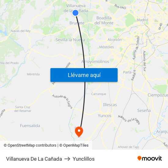 Villanueva De La Cañada to Yunclillos map