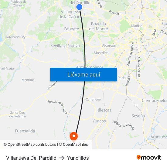 Villanueva Del Pardillo to Yunclillos map