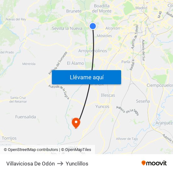 Villaviciosa De Odón to Yunclillos map