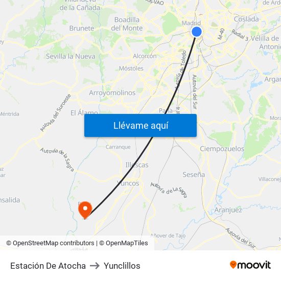 Estación De Atocha to Yunclillos map