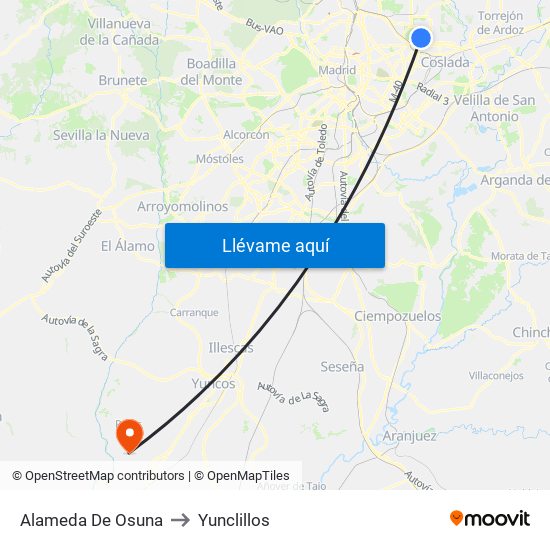 Alameda De Osuna to Yunclillos map