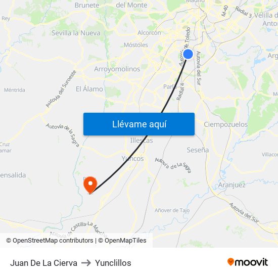Juan De La Cierva to Yunclillos map