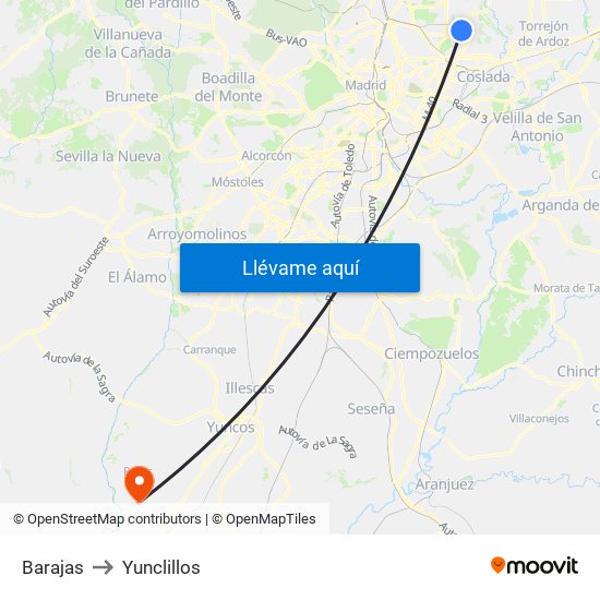 Barajas to Yunclillos map
