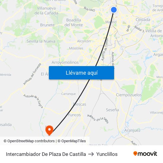 Intercambiador De Plaza De Castilla to Yunclillos map