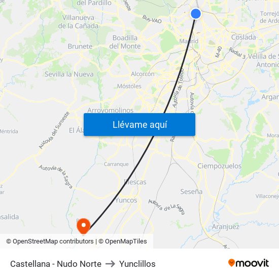 Castellana - Nudo Norte to Yunclillos map