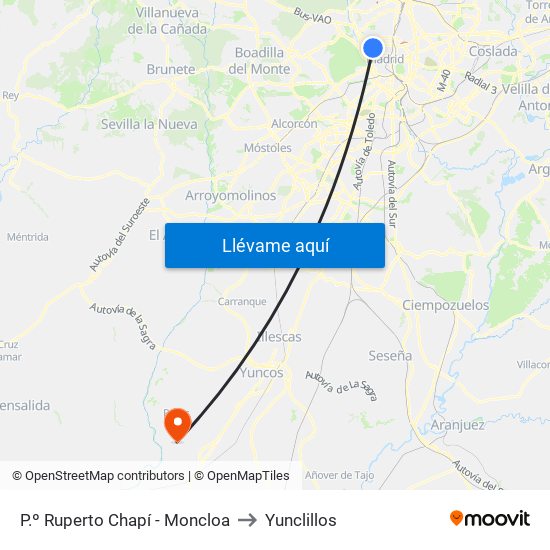 P.º Ruperto Chapí - Moncloa to Yunclillos map
