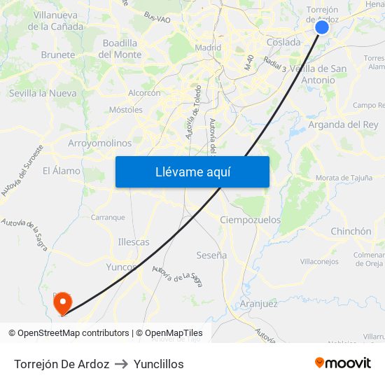 Torrejón De Ardoz to Yunclillos map