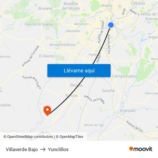 Villaverde Bajo to Yunclillos map