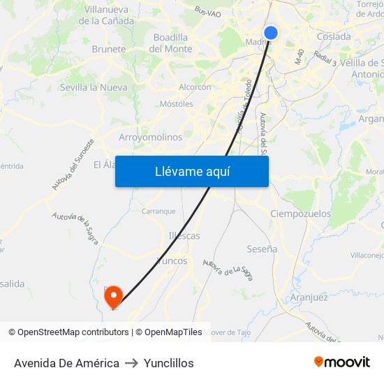 Avenida De América to Yunclillos map