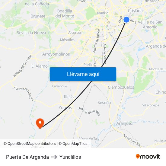 Puerta De Arganda to Yunclillos map