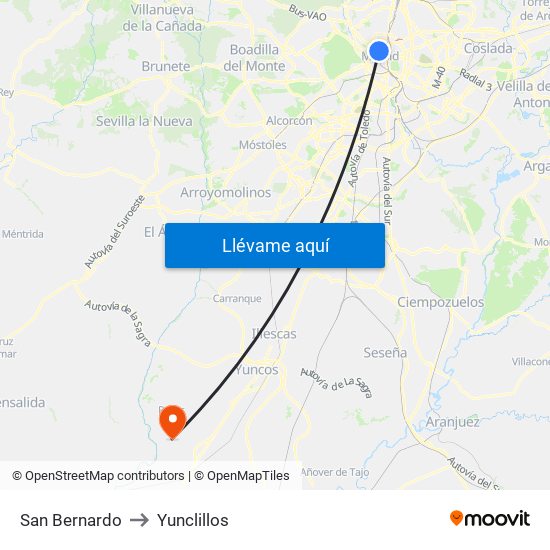 San Bernardo to Yunclillos map