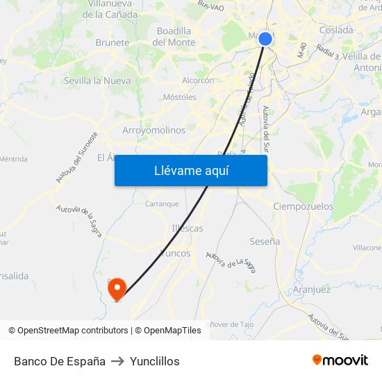 Banco De España to Yunclillos map