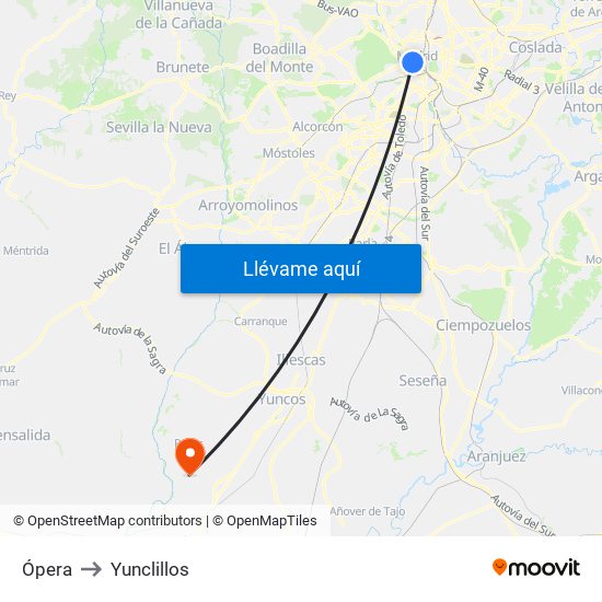 Ópera to Yunclillos map