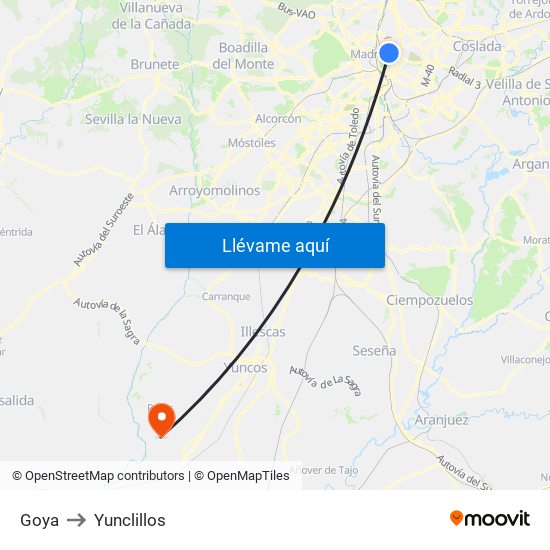 Goya to Yunclillos map