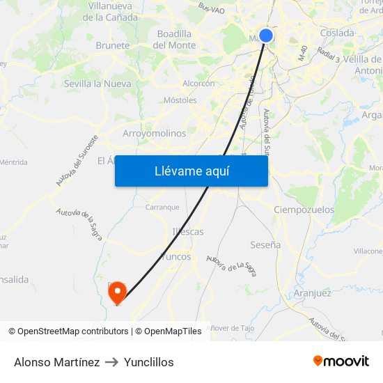 Alonso Martínez to Yunclillos map