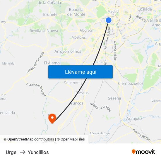 Urgel to Yunclillos map