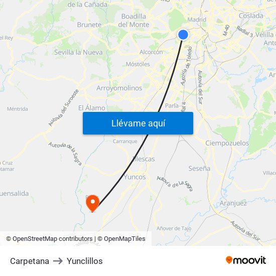 Carpetana to Yunclillos map
