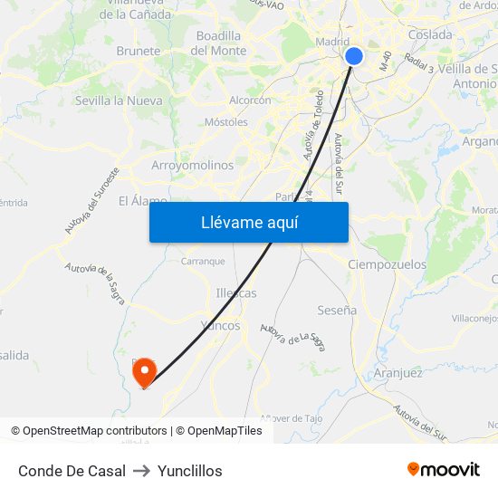Conde De Casal to Yunclillos map