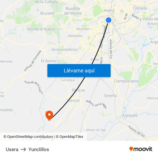 Usera to Yunclillos map
