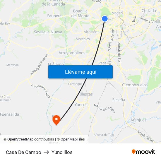 Casa De Campo to Yunclillos map