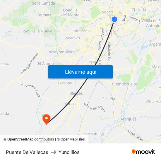 Puente De Vallecas to Yunclillos map