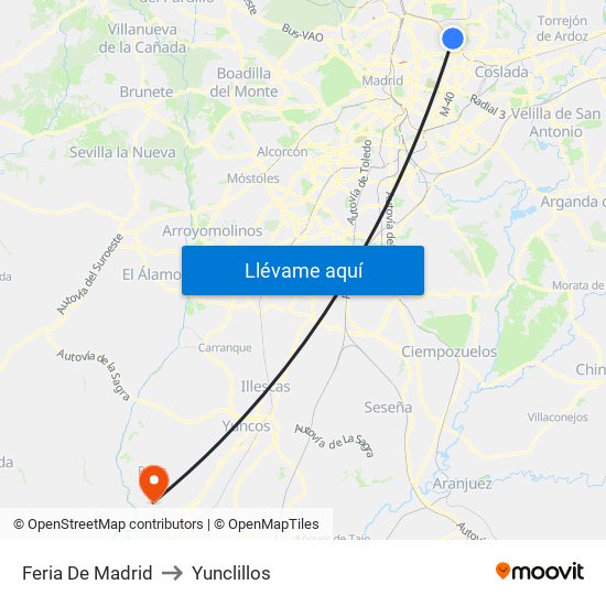 Feria De Madrid to Yunclillos map