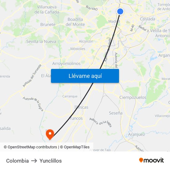 Colombia to Yunclillos map