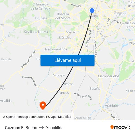 Guzmán El Bueno to Yunclillos map