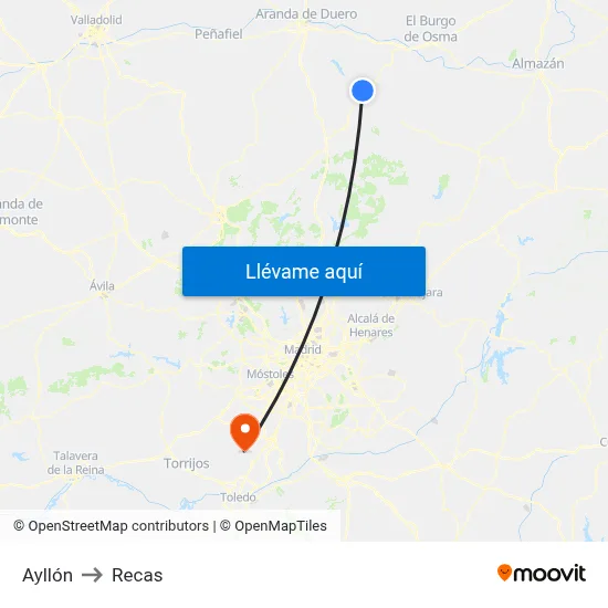 Ayllón to Recas map