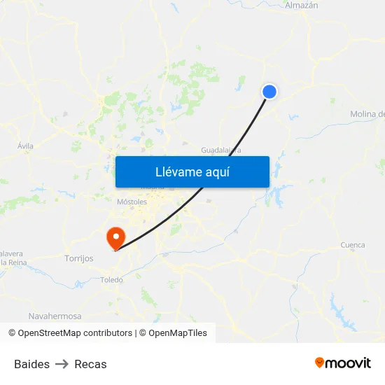 Baides to Recas map