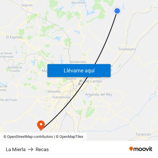 La Mierla to Recas map