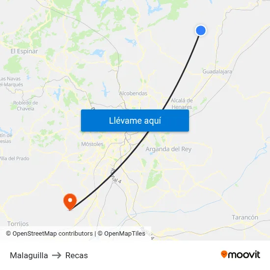 Malaguilla to Recas map
