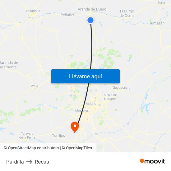 Pardilla to Recas map