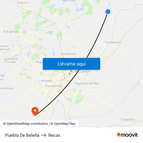 Puebla De Beleña to Recas map
