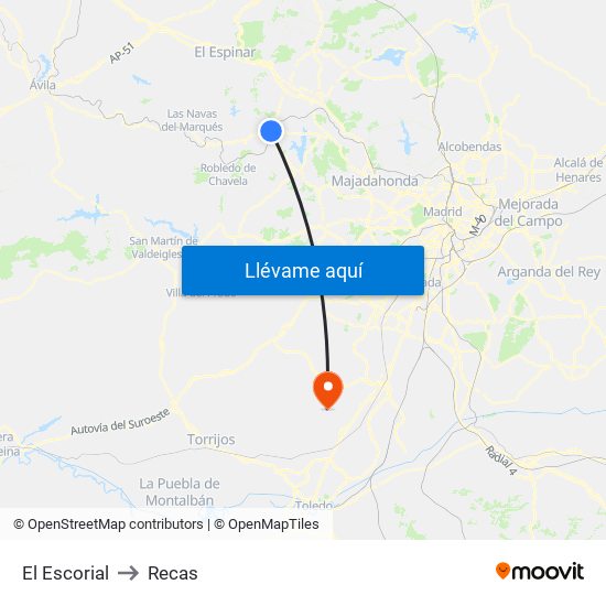 El Escorial to Recas map