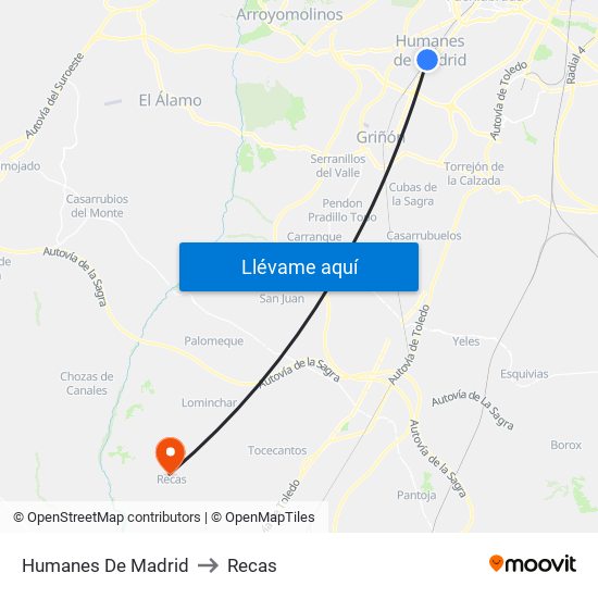 Humanes De Madrid to Recas map