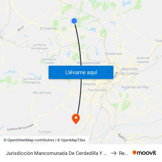 Jurisdicción Mancomunada De Cerdedilla Y Navacerrada to Recas map