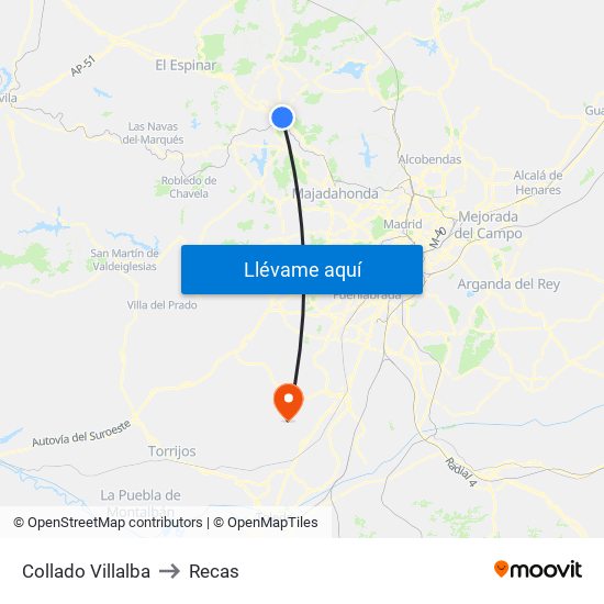 Collado Villalba to Recas map