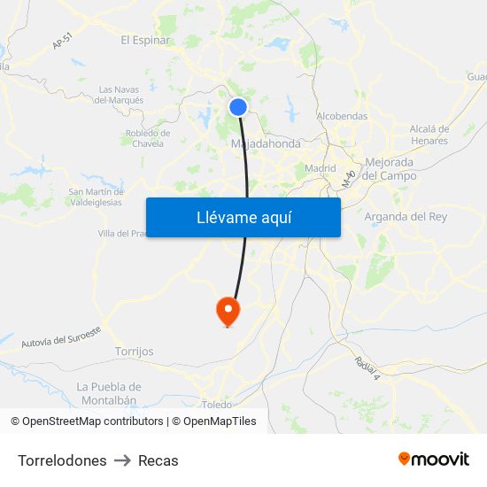 Torrelodones to Recas map