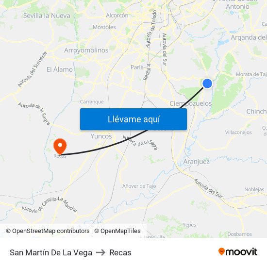 San Martín De La Vega to Recas map