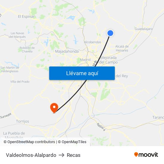 Valdeolmos-Alalpardo to Recas map
