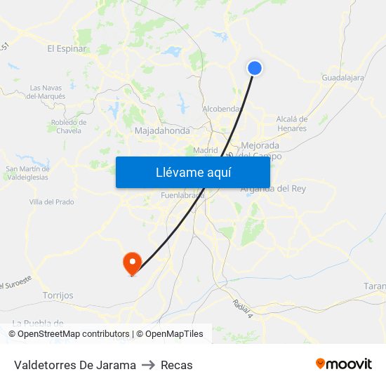 Valdetorres De Jarama to Recas map