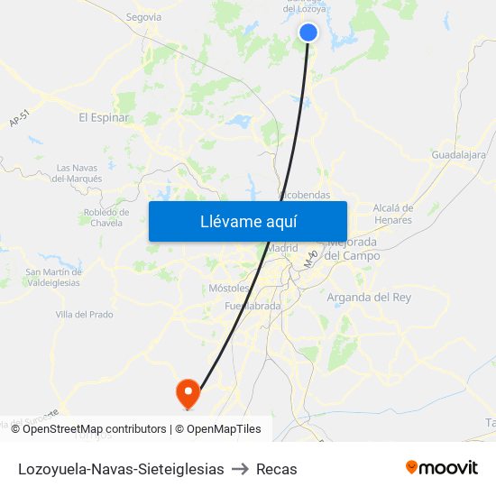 Lozoyuela-Navas-Sieteiglesias to Recas map
