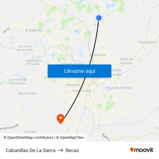 Cabanillas De La Sierra to Recas map
